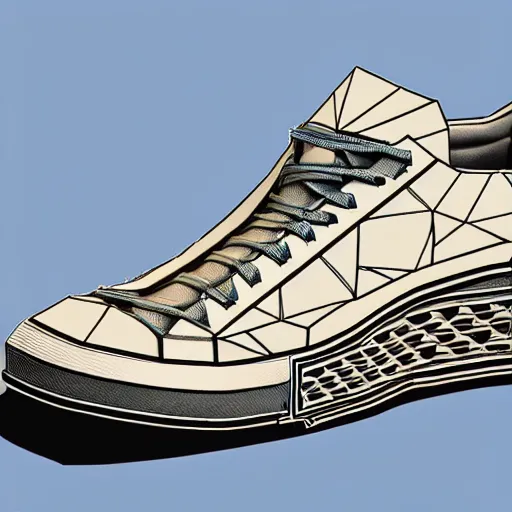 Image similar to low poly 8 k render damaged shoe, conceptual, intricate detailed painting, illustration sharp detail, manga 1 9 9 0