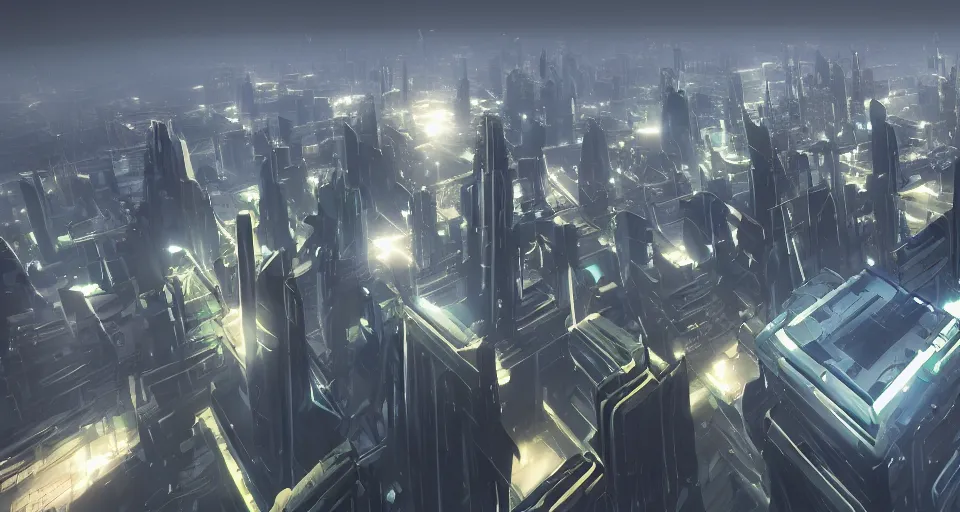 Image similar to view on futuristic city in the horizon, in style of crystalcore, detailed, sharp, 8 k