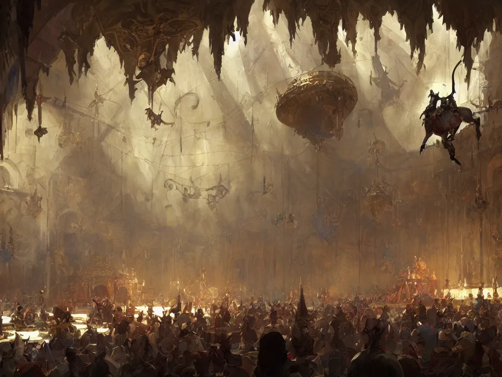 Image similar to interior of a medieval circus, hearthstone art style, epic fantasy style art by Craig Mullins, fantasy epic digital art, epic fantasy card game art by Greg Rutkowski