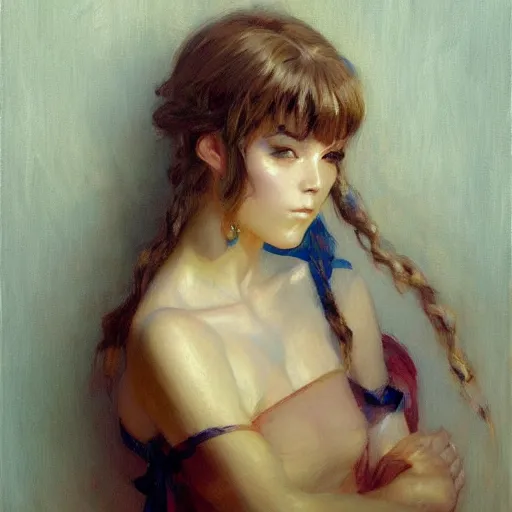 Prompt: a portrait of a frowning anime girl, painting by gaston bussiere, craig mullins, j. c. leyendecker