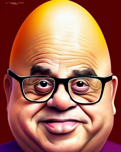 Image similar to painting portrait of danny devito as an egg, cartoon, warm lighting, danny devito has an egg body, movie poster, illustration by bartek fedyczak, erak note, tooth wu, neil richards, kan liu, siwoo kim, jisu choe, trending on art station