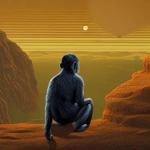 Image similar to Monkey in a suit landscape by Casey Weldon, Maciej Kuciara,8k ultra high definition, upscaled, perfect composition , golden ratio, image credit nasa nat geo