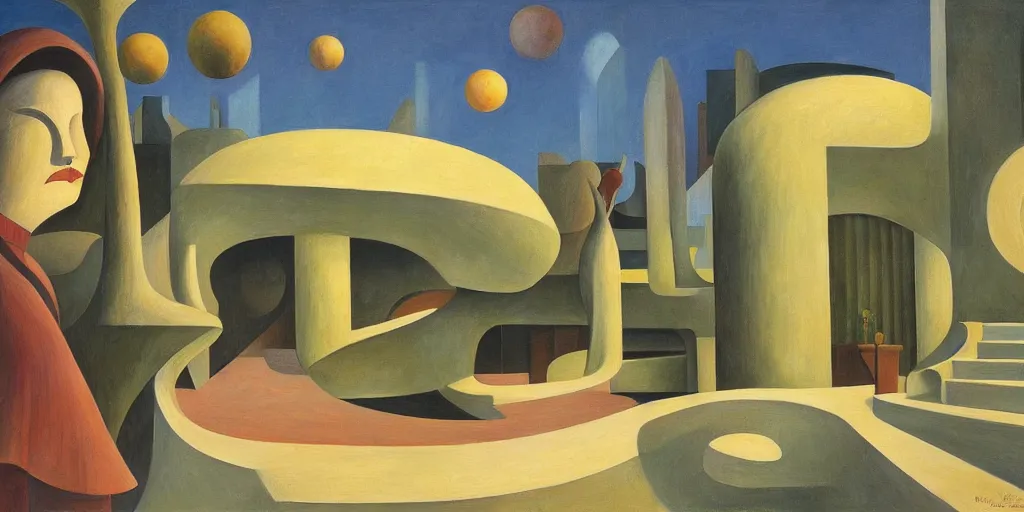 Image similar to biomorphic architecture, fantastical courtyard, grant wood, pj crook, edward hopper, oil on canvas