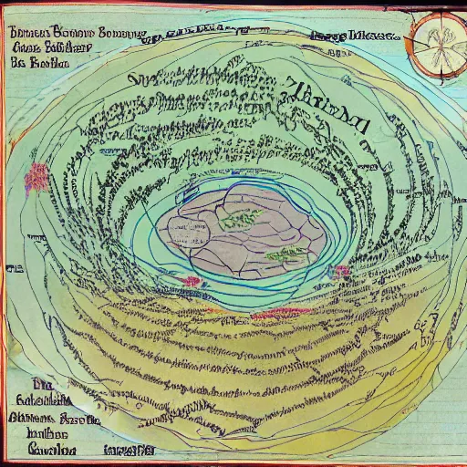 Prompt: detailed diagram map of the routes to the inner earth and the hidden subterranean kingdoms of lemuria and shambala