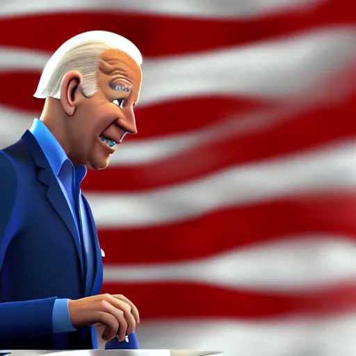 Image similar to joe biden on meth as seen in award winning animated pixar movie 4k octane render