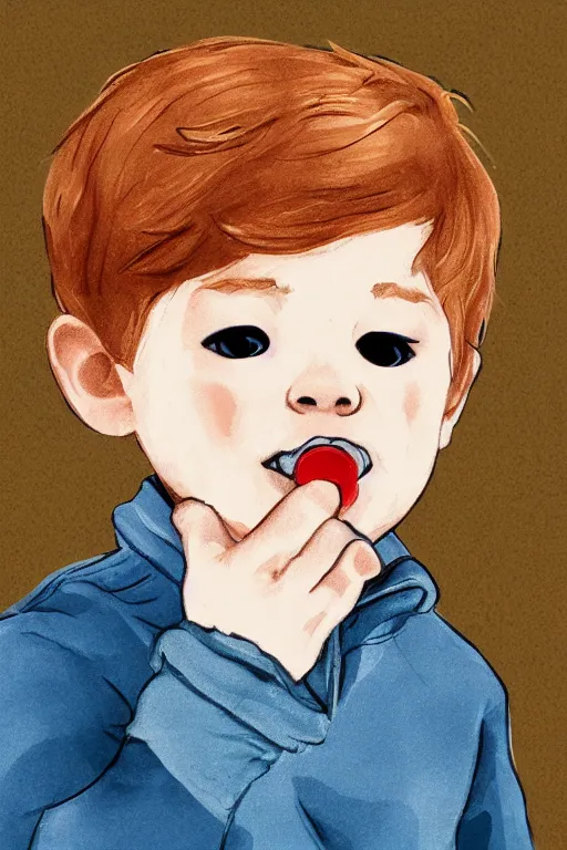 Image similar to a little boy with ginger hair blowing bubbles. clean elegant simple illustration, beautiful detailed face.