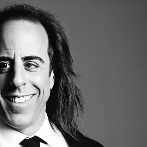 Image similar to jerry seinfeld with very long hair, photograph