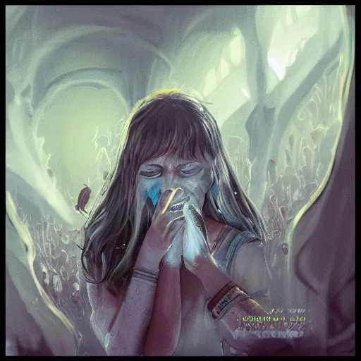 Prompt: Who in tears also believes in miracles. Open yourself, Follow my voices, artstation, concept art, sharp focus, illustration