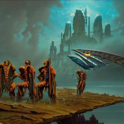 Image similar to ordinary horrendous deeds of the ordinary men in the style of bruce pennington and jeff easley, 8 k resolution