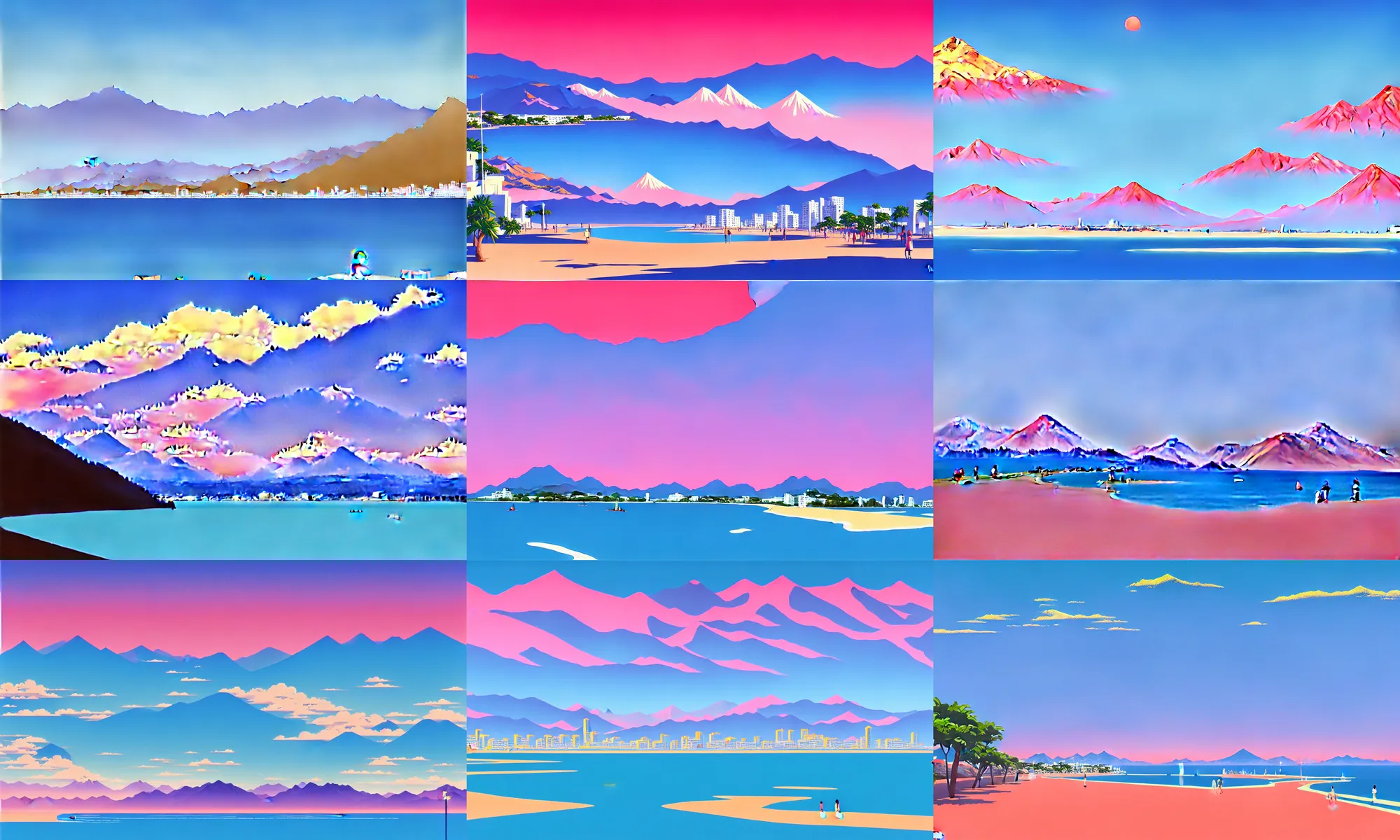 Prompt: marbella, beach in the foreground, mountains in the background, matte painting, trending on artstation, by hiroshi nagai, james gilleard, ted nasmith
