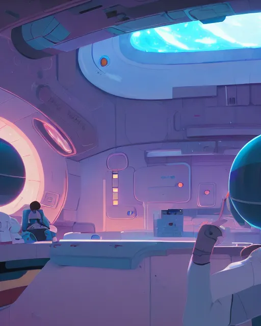 Image similar to space station deep space, cory loftis, james gilleard, atey ghailan, makoto shinkai, goro fujita, studio ghibli, rim light, exquisite lighting, clear focus, very coherent, plain background, soft painting