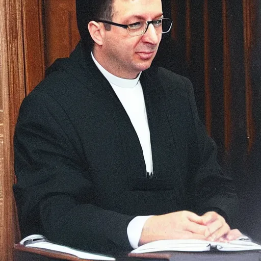 Image similar to aleksandar vucic as a priest