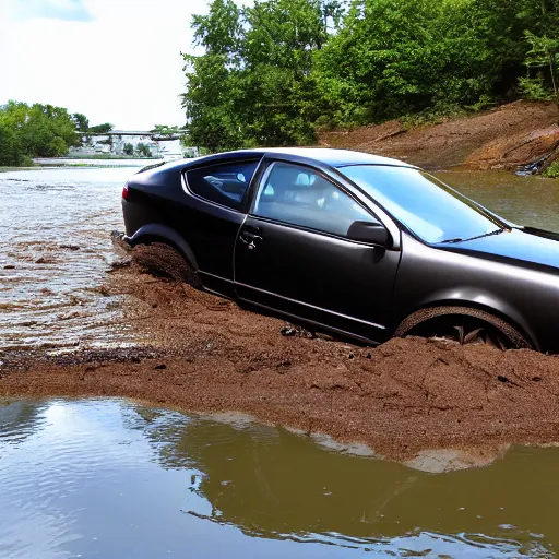 Image similar to a chevy cavalier, sinking in a river, photo