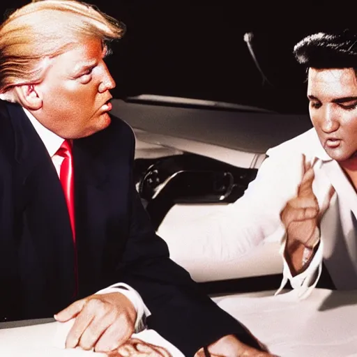 Image similar to donald trump doing cocaine with elvis presley