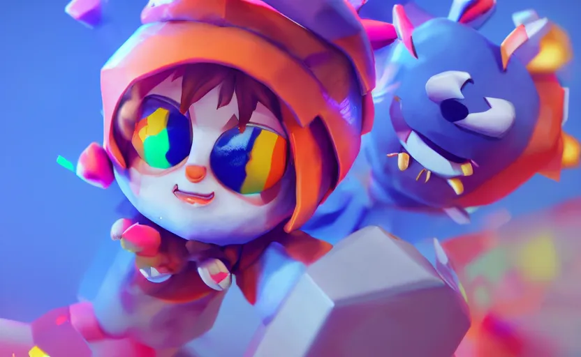 Image similar to 3 d render of cute videogame character, very colorful, sharp focus, artstation,