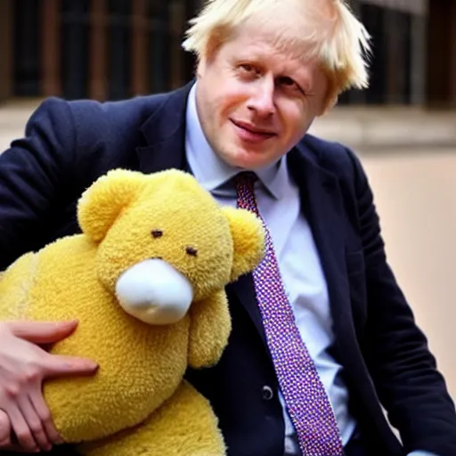 Image similar to boris johnson tucked in bed cuddling a teddy