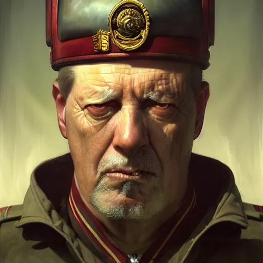 Image similar to a hyper - realistic character concept art portrait of a dictator, depth of field background, artstation, award - winning realistic sci - fi concept art by jim burns and greg rutkowski, beksinski, a realism masterpiece, james gilleard, bruegel, alphonse mucha, and yoshitaka amano.