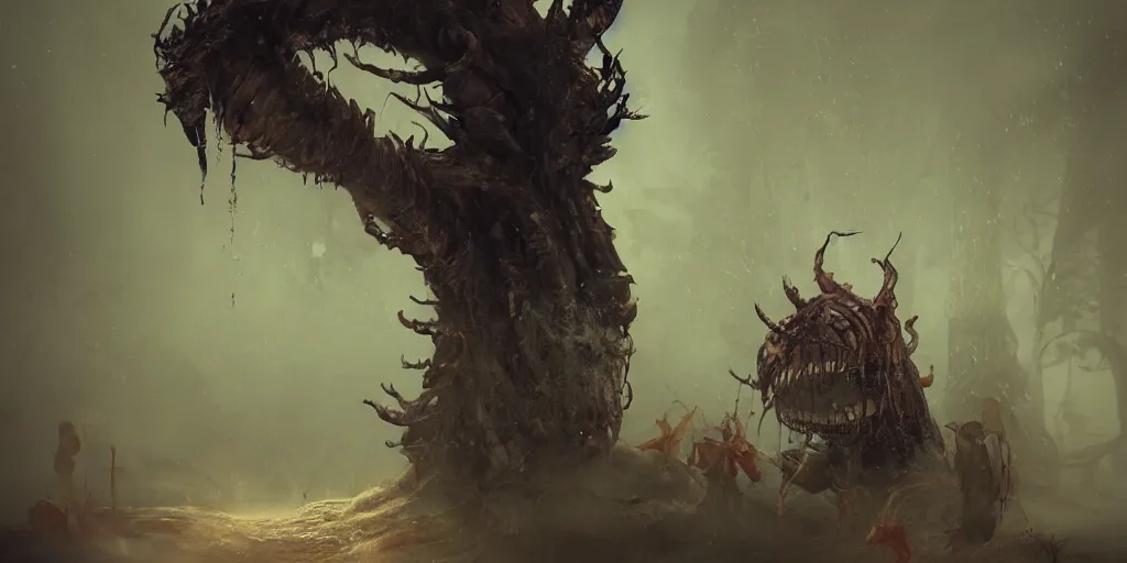 Prompt: Strange and mystical creatures scary and dangerous, concept art, inspired by Reylia Slaby, Guillermo del Toro, trending on artstation, volumetric lighting, intricate, ornate, CGsociety