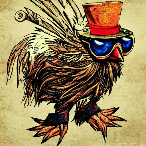 Prompt: anime steam punk chicken with laser beams