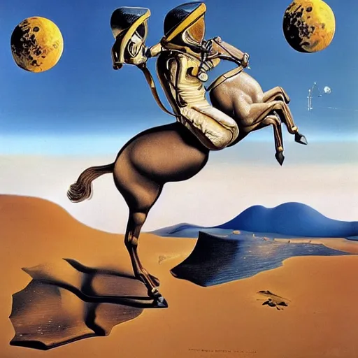 Prompt: a horse riding an astronaut, style of surrealism, salvador dali