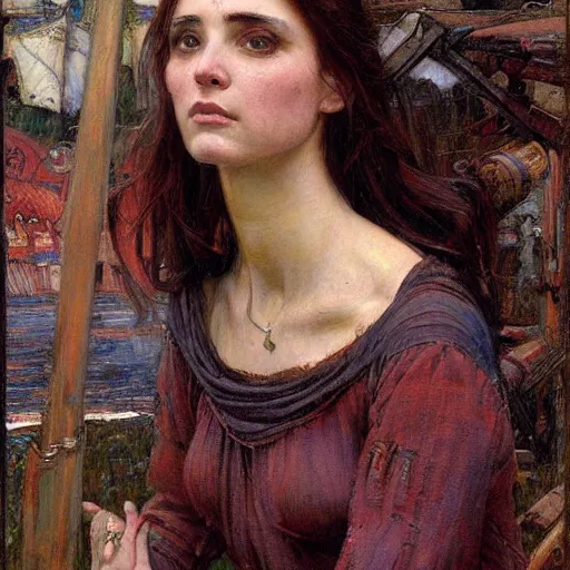 Image similar to a painting in the style of donato giancola, and in the style of john william waterhouse, and in the style of charles dulac. smooth, sharp focus, semi - realism.