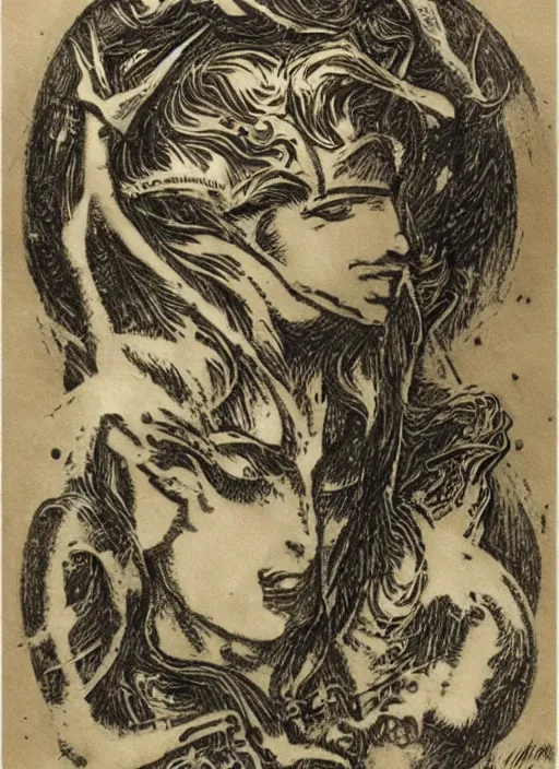 Image similar to medieva occutl etching, very detailed, of the spirit of jupiter