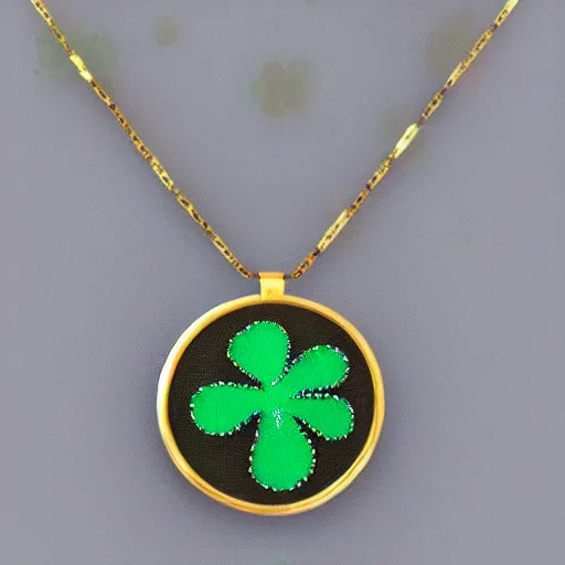 Image similar to solidity and eternity embroidered clover necklace with jade stone, hyper realistic