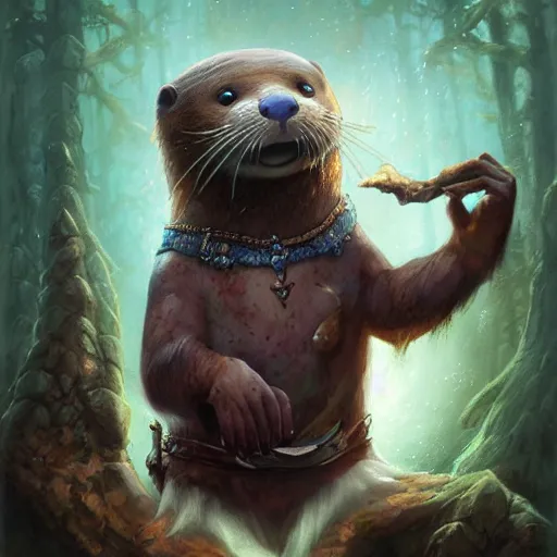 Image similar to anthropomorphic druidic otter casting a spell, DnD character art portrait, matte fantasy painting, DeviantArt Artstation, by Jason Felix by Steve Argyle by Tyler Jacobson by Peter Mohrbacher, cinematic lighting