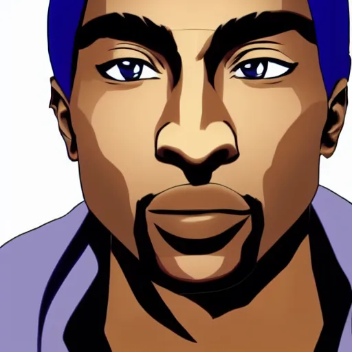 Image similar to Tupac Shakur, screenshot from a 2012s anime