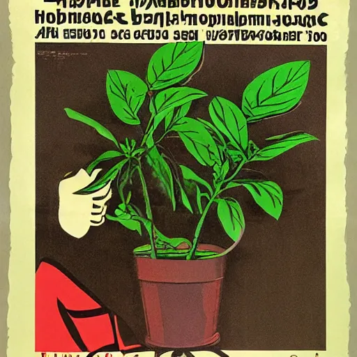 Prompt: russian propaganda posters warning against neglecting houseplants