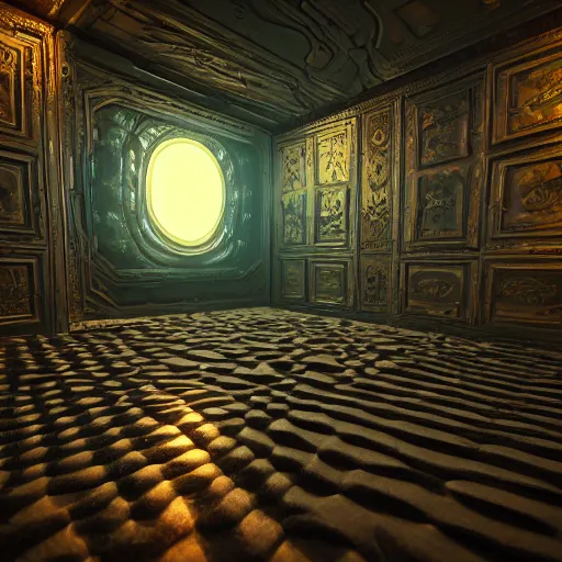 Image similar to an insanely detailed 3 d render of a room made of mandelbrot fractals, octane render, unreal engine, fractals, neon, dramatic lighting, volumetric lighting