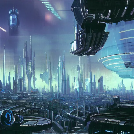 Prompt: futuristic cyberpunk city panorama, daylight, blue sky, cinematic lighting, blue sky, syd mead, john harris