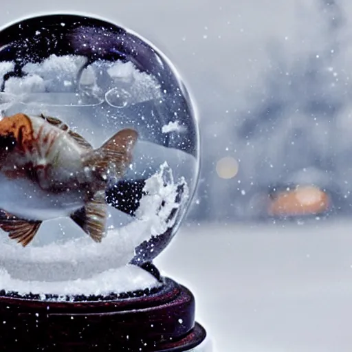 Image similar to an anglerfish inside a snow globe, award-winning photograph, trending on Facebook