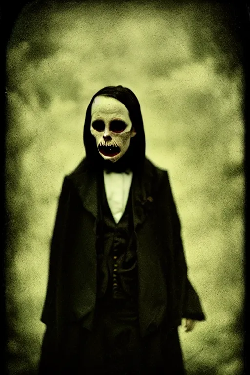 Image similar to a creepy demon, a character portrait, photograph by Kyle Thompson, Victorian England, deviantart, gothic art, deviantart, tintype photograph, goth