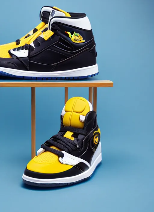 Image similar to hyperrealistic and heavy detailed product photo jordan shoe of the simpsons, in front of white back drop, whole shoe is in picture, leica sl 2 5 0 mm, vivid color, high quality, high textured, real life, film grain