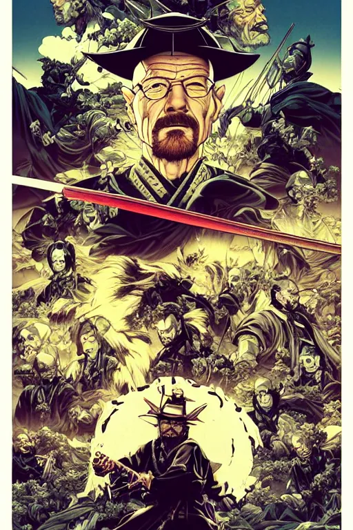 Image similar to poster of walter white as a samurai, by yoichi hatakenaka, masamune shirow, josan gonzales and dan mumford, ayami kojima, takato yamamoto, barclay shaw, karol bak, yukito kishiro