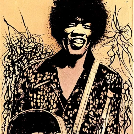 Image similar to Jimy Hendrix playing by Sergio Toppi