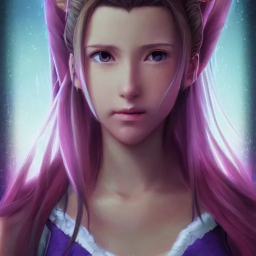 Prompt: portrait of aerith!!!!!!!!! from final fantasy vii, matte painting, ultra realistic, highly detailed, sharp focus, cinematic lighting, mood lighting, realistic, vivid colors, painting, photorealistic, digital art, non blurry, sharp, smooth, illustration