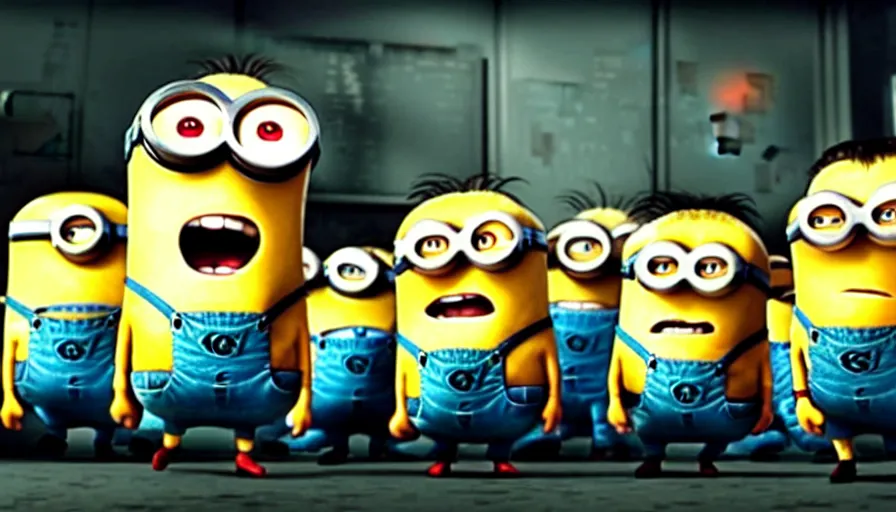 Image similar to fight club!!!!, fight club!!!! ((((the minions)))), movie still