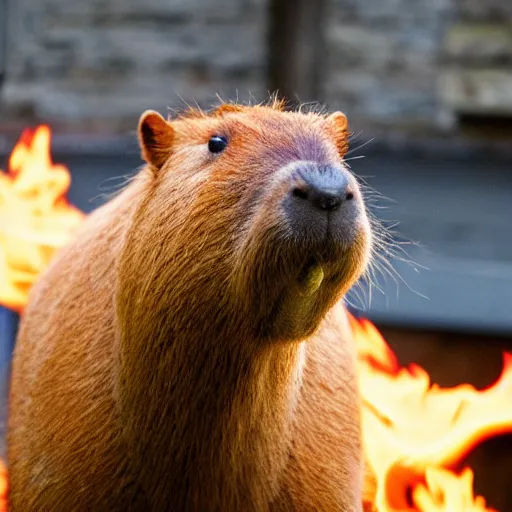 Prompt: photograph of a capybara riding a flaming segway