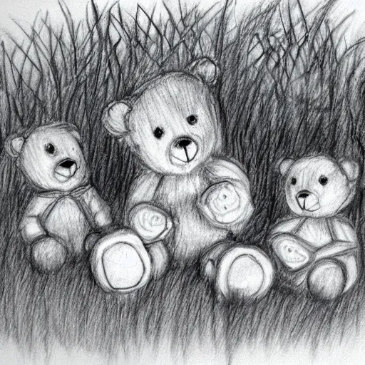 Prompt: teddy bears picnic in the style of carol lawson, pencil sketch - n 8