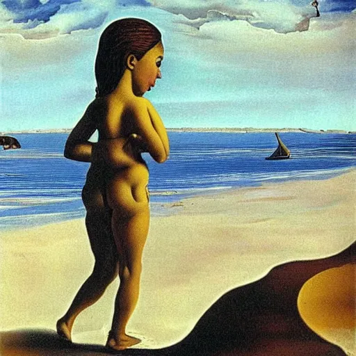 Image similar to a girl on the beach salvador dali surrealism