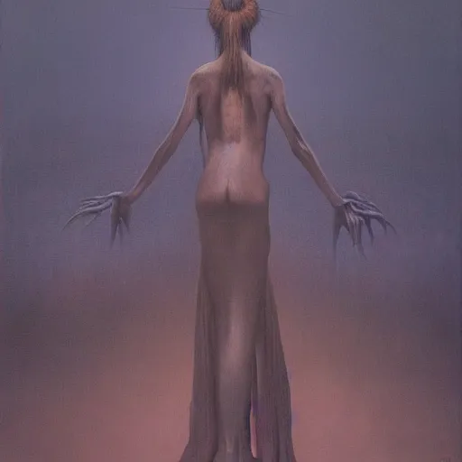 Image similar to witch by Zdzisław Beksiński, oil on canvas