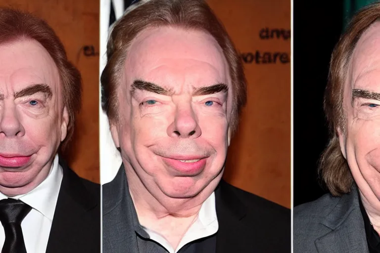 Image similar to andrew lloyd webber very wide face, eyes too far apart