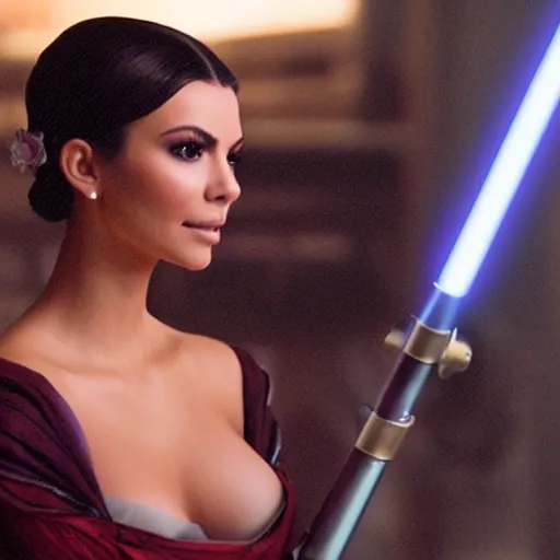 Image similar to victoria justice with kim kardashian body as princess padme in star wars episode 3, 8 k resolution, cinematic lighting, anatomically correct