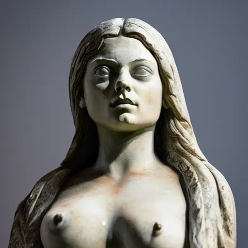 Prompt: a marmor statue of Mila Kunis by Michelangelo, Sigma 85 mm f/1.4