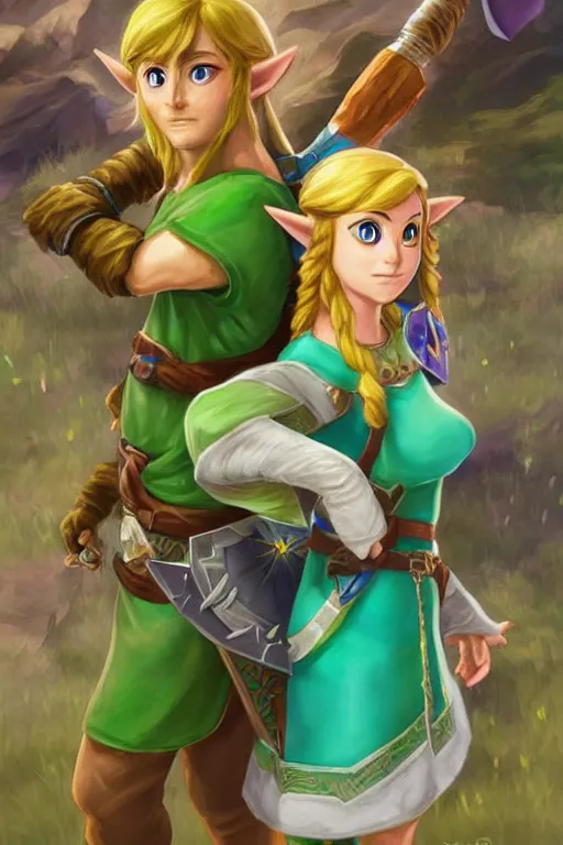 Prompt: Zelda and Link, digital painting, highly detailed, artstation, concept art, illustration,