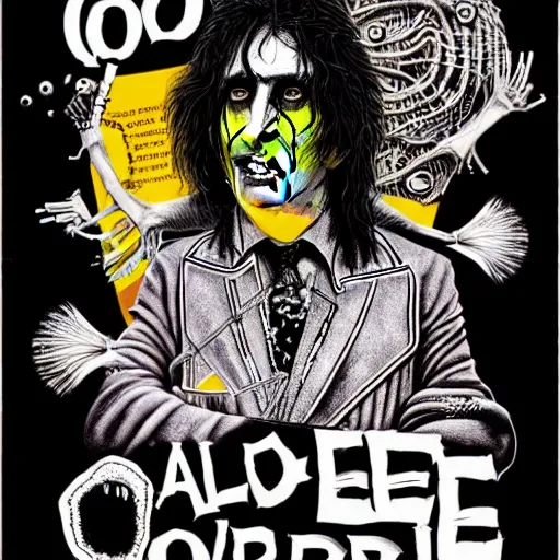 Image similar to graphic illustration, creative design, alice cooper, biopunk, francis bacon, highly detailed, hunter s thompson, mixed media