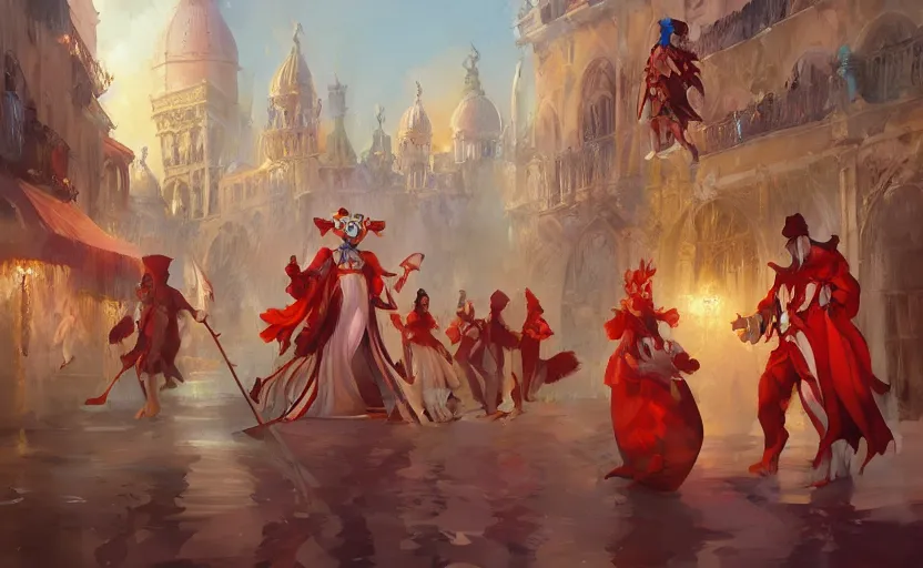 Prompt: the enchanted venice carnival dream with venitian masked people, behance hd artstation by jesper ejsing, by rhads, makoto shinkai and lois van baarle, ilya kuvshinov, ossdraws