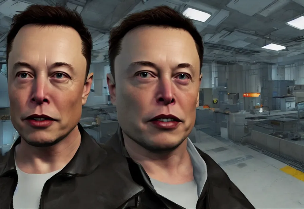 Image similar to elon musk in half life, elon musk in the video game half life, gameplay screenshot, close up, 3 d rendering. unreal engine. amazing likeness. very detailed.